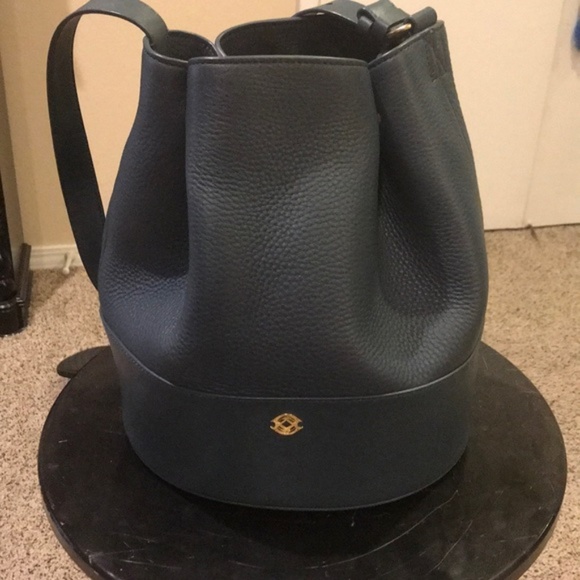 Dagne Dover Handbags - Dagne Dover Ava Leather Slate Gray Bucket Bag